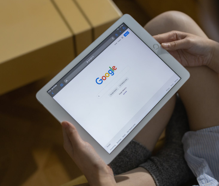 tablet with opened google search