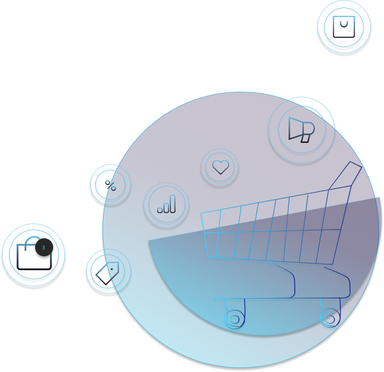 circle with elements of internet shop