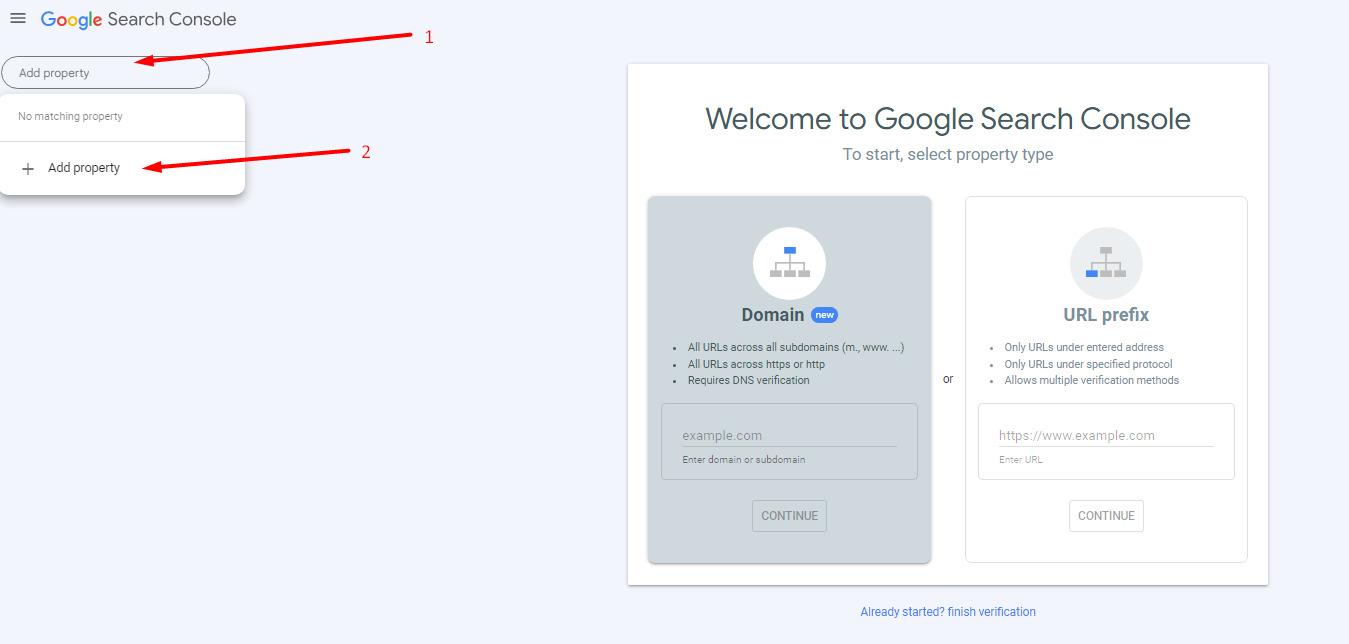 add property in search console
