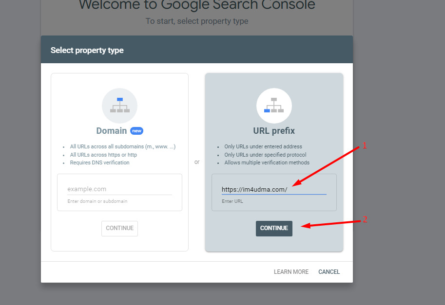 add url prefix in search console