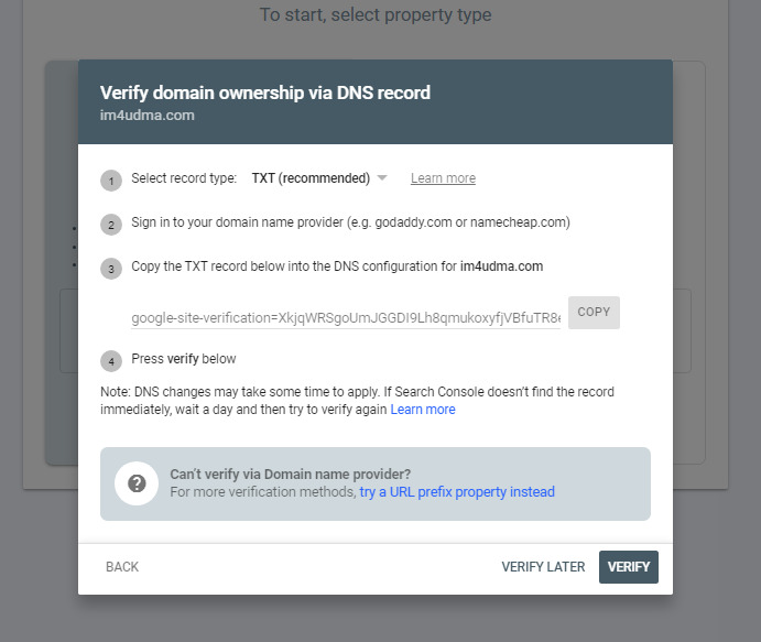 verify search console domain property