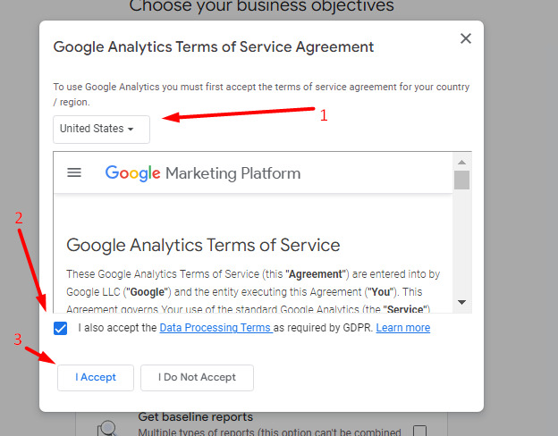 accept ga4 google analytics terms of service